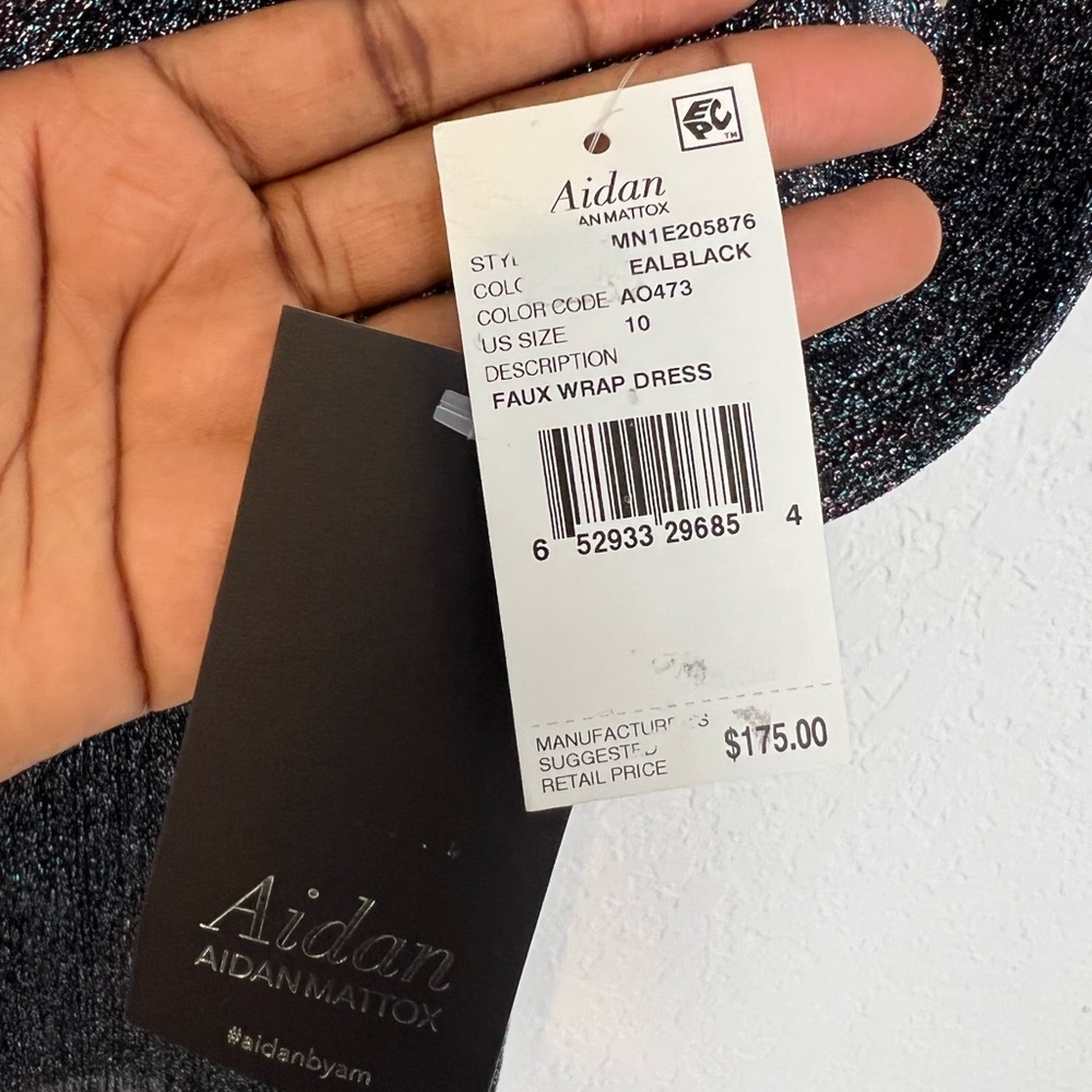 Aidan by Aidan Mattox Metallic Faux Wrap Dress - Picture 12 of 13